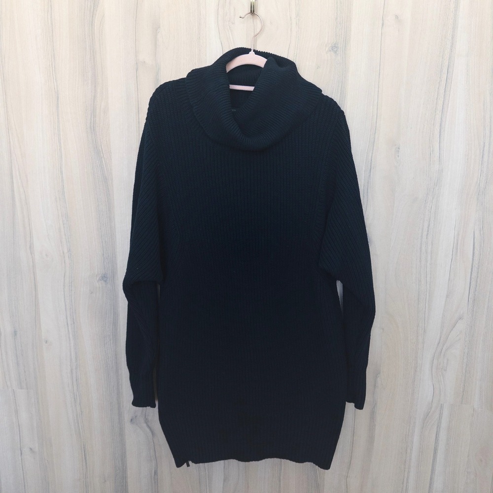 Banana Republic Women Tunic Sweater XL Black Cowl Neck Ribbed Heavy Knit Classic